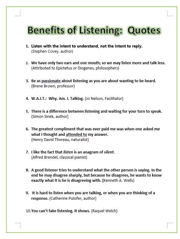 A list of ten quotes about listening.